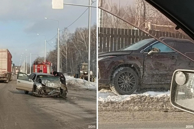 От удара отбросило в сторону: Lexus и Toyota не поделили дорогу в Новосибирске — кадры с места аварии